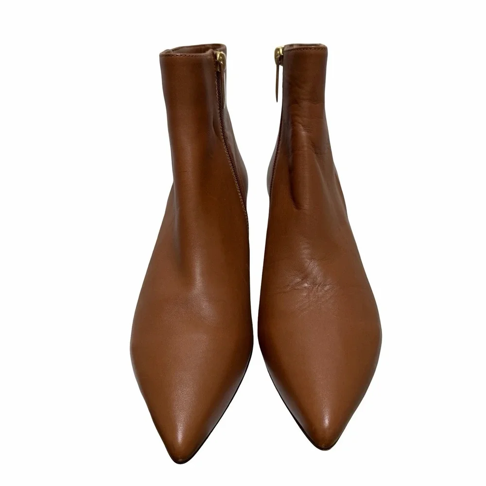 L'AGENCE Womens Jeanne II Pointed‎ Toe Leather Boots in Luggage Brown EU 40 US 9
